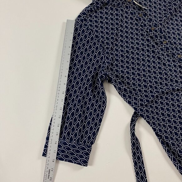 NWT Talbots Shirt Dress Womens Size 2XP Petite Blue Belted Buttons Geometric - Picture 15 of 16